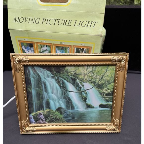 Vintage Motion/Sound/Light Up Waterfall Table Top/Desk Top Framed Picture 12" - Picture 1 of 12